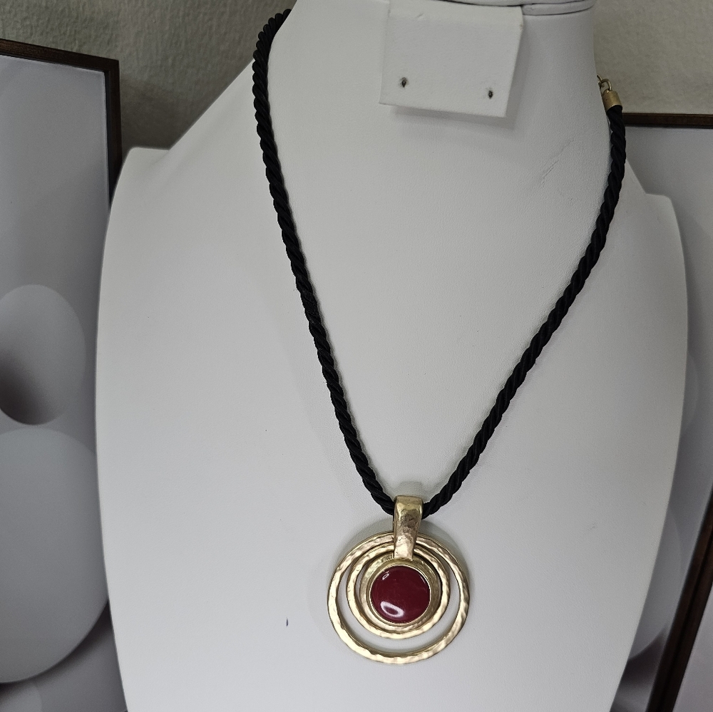Chico's Rope Necklace with Natural Stones on gold Tone Pendant
